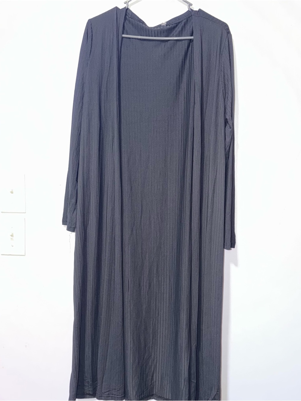 Long Open-Front Ribbed Cardigan - Black - Picture 4 of 12